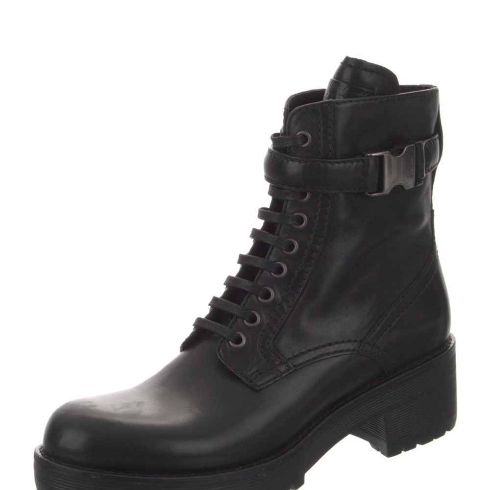 Prada Black Leather Combat Boots/Booties